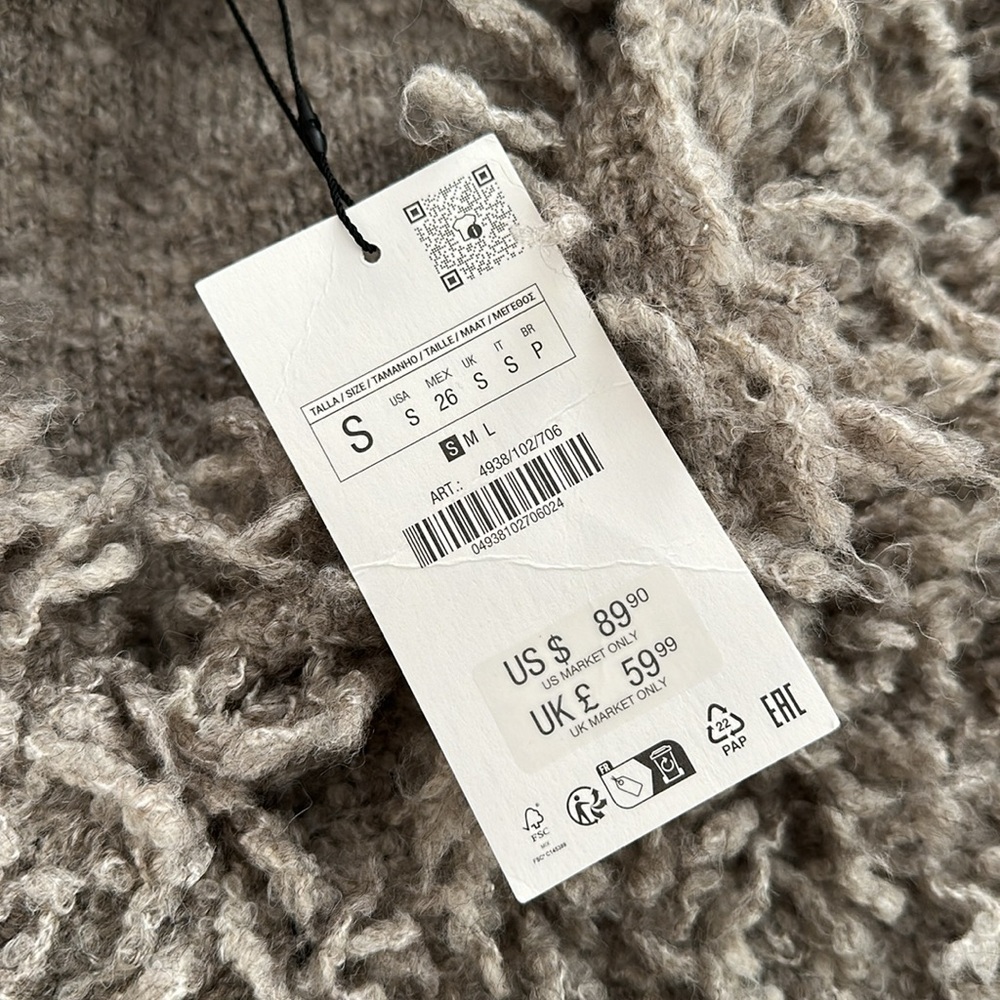 ZARA FAUX FUR KNIT JACKET 4938/102 SMALL MINK BEIGE CARDIGAN COAT TEDDY SHERPA - Picture 11 of 13